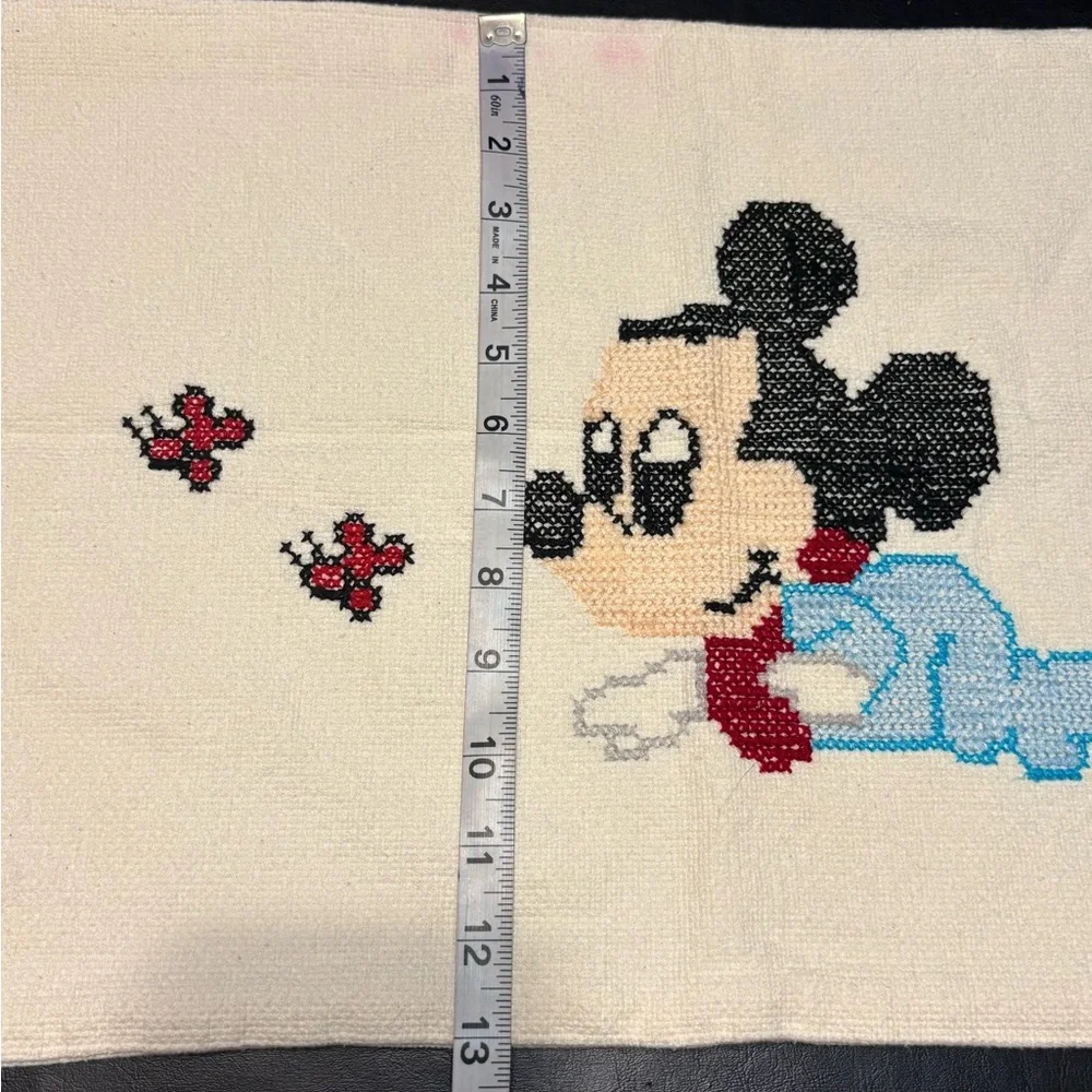 Vintage Handmade Cross Stitch Mouse Character Textile Cover Pillow Sham?